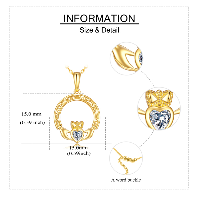 Colar com pingente de pingente de zircão Claddagh em ouro amarelo sólido real 14K para mulheres-4