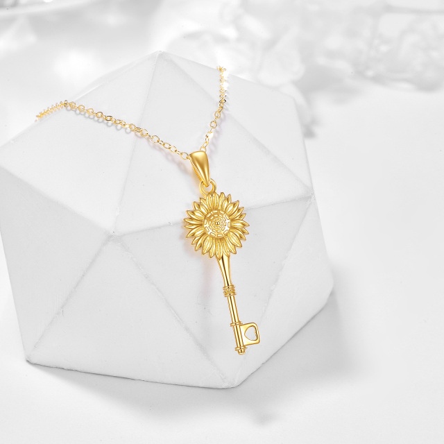 14K Gold Sunflower & Key Pendant Necklace-2