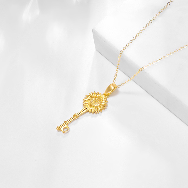 14K Gold Sunflower & Key Pendant Necklace-3