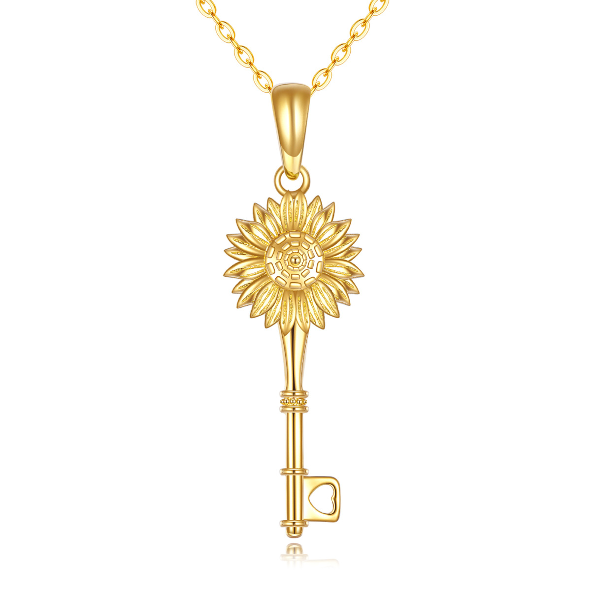 14K Gold Sunflower & Key Pendant Necklace-1