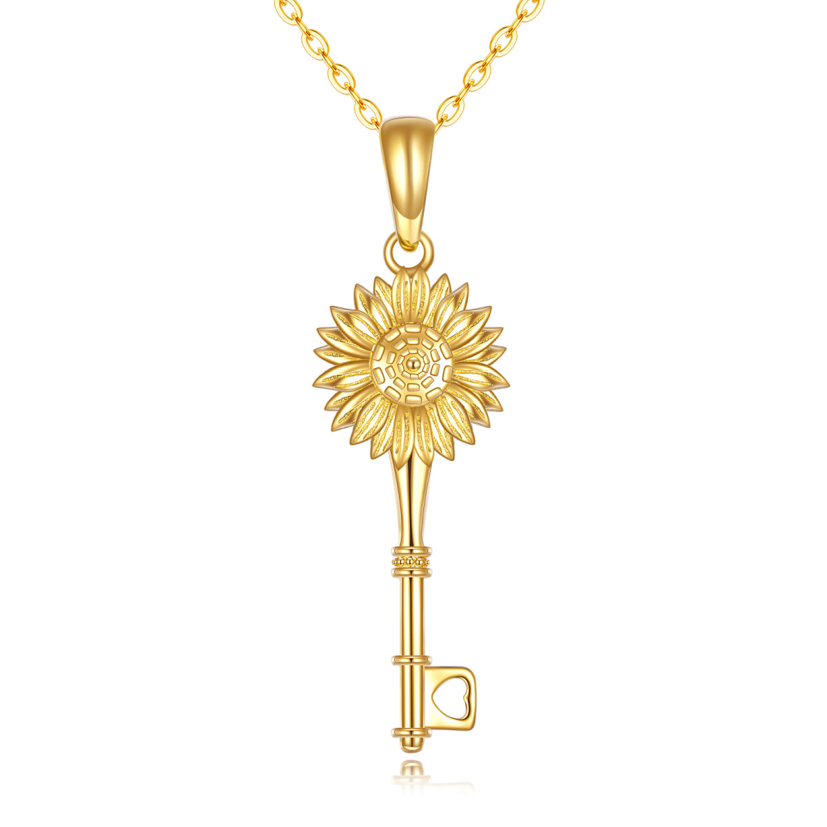 Collier à pendentif tournesol et clé en or 14K-1