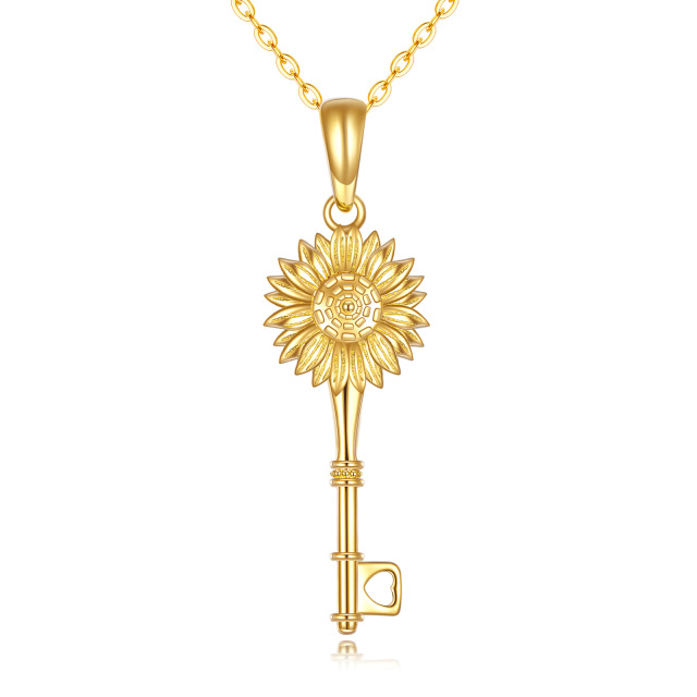 Collar Colgante Girasol y Llave Oro 14K -0