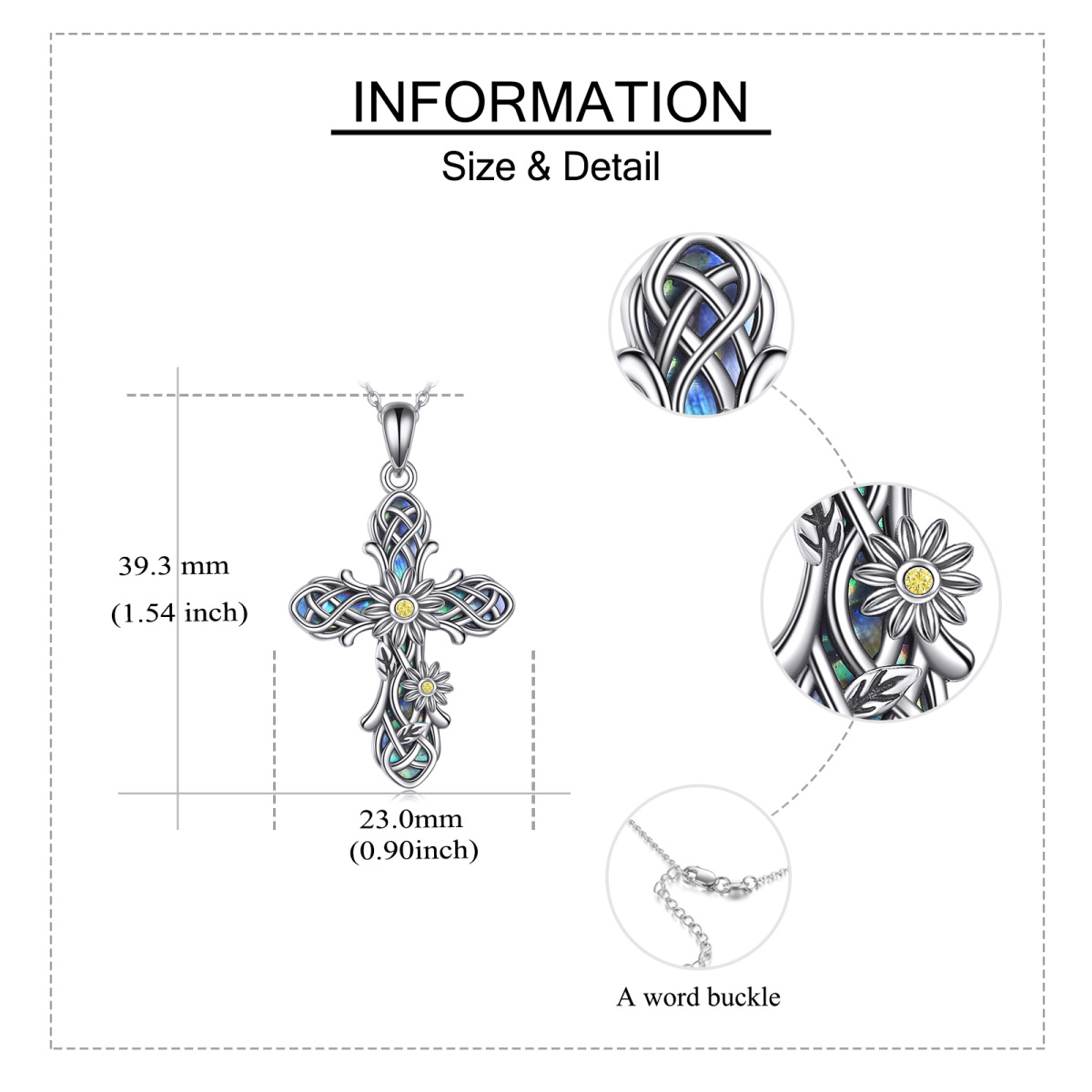 Sterling Silver Abalone Shellfish Sunflower & Celtic Knot & Cross Pendant Necklace-6