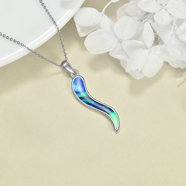 Sterling Silver Abalone Shellfish Italian Horn Pendant Necklace-3