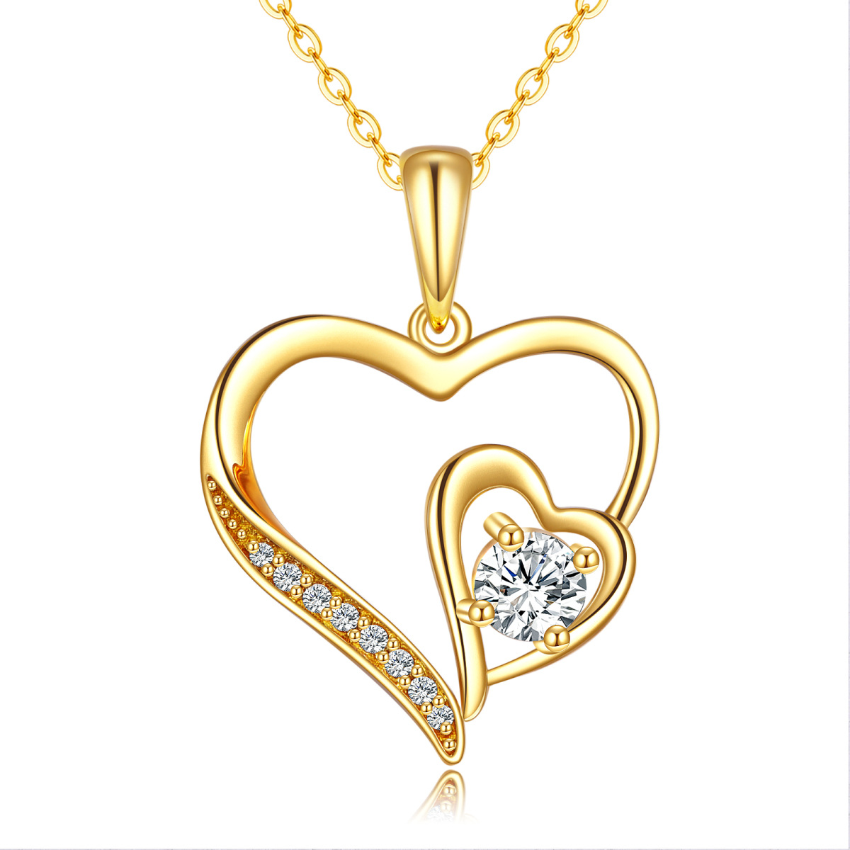 Collier en or 14K avec pendentif en forme de coeur en zircone cubique-1