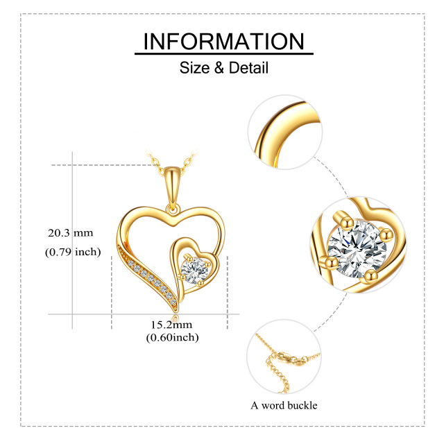 14K Gold Circular Shaped Cubic Zirconia Heart With Heart Pendant Necklace-4