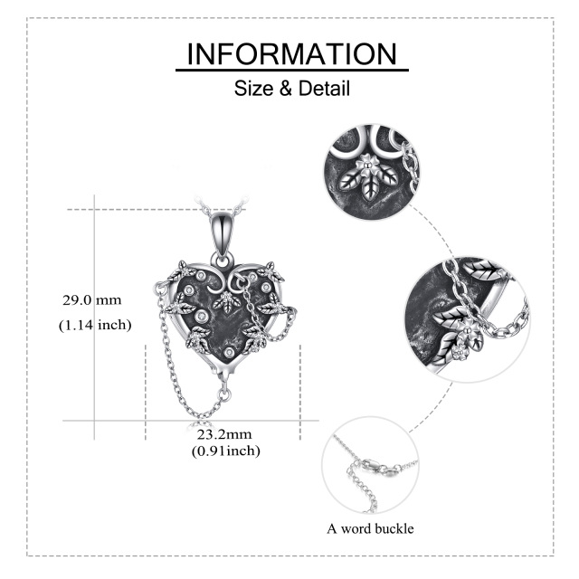 Sterling Silver Circular Shaped Cubic Zirconia Leaves & Heart Urn Necklace for Ashes with Engraved Word-4