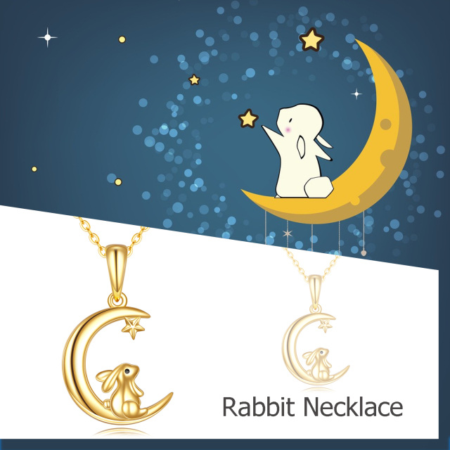 14K Gold Rabbit & Moon Pendant Necklace-4