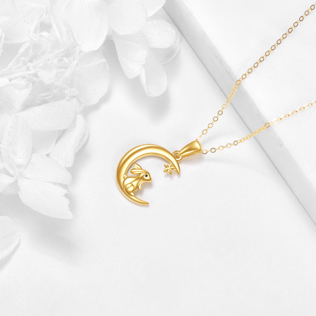 14K Gold Rabbit & Moon Pendant Necklace-3