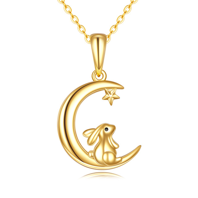 14K Gold Rabbit & Moon Pendant Necklace-0