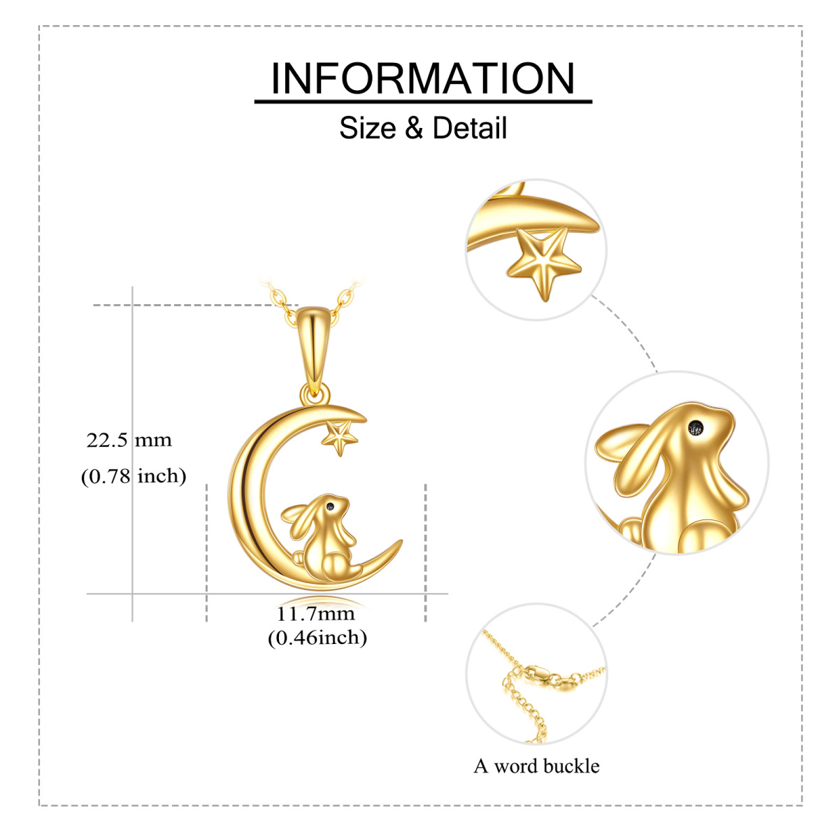 14K Gold Rabbit & Moon Pendant Necklace-6