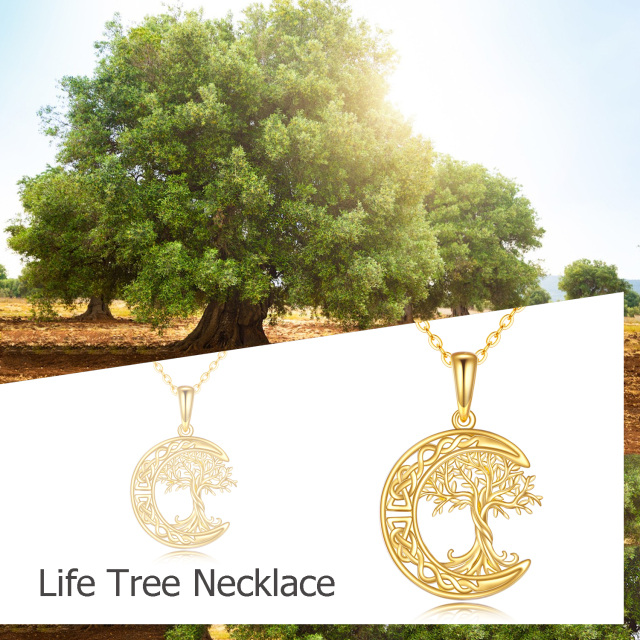 14K Gold Tree Of Life & Celtic Knot & Moon Pendant Necklace-4