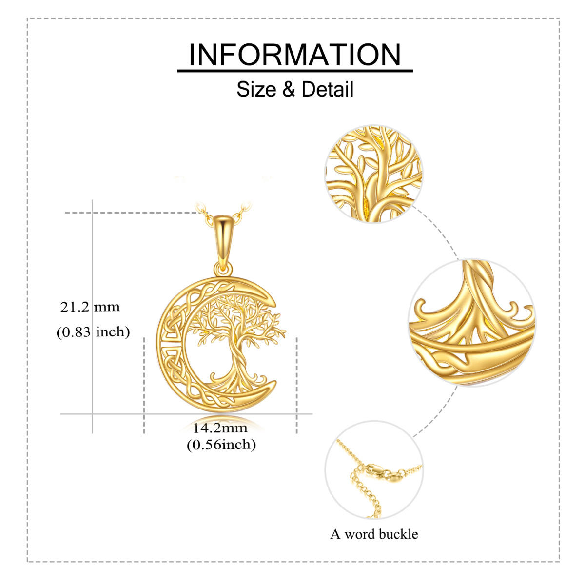 Collar de oro de 14 quilates con árbol de la vida, nudo celta y luna-6