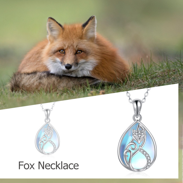 Sterling Silver Moonstone Fox Pendant Necklace-6
