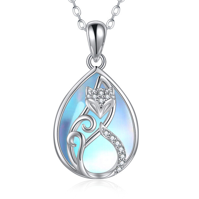 Sterling Silver Moonstone Fox Pendant Necklace-1