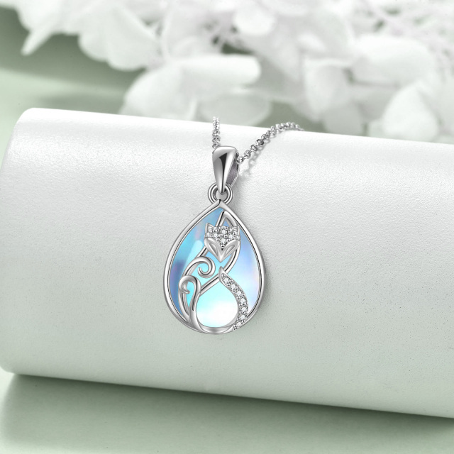 Sterling Silver Moonstone Fox Pendant Necklace-3