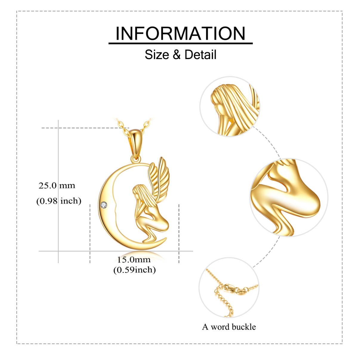 14K Gold Cubic Zirconia Fairy & Moon Pendant Necklace-6