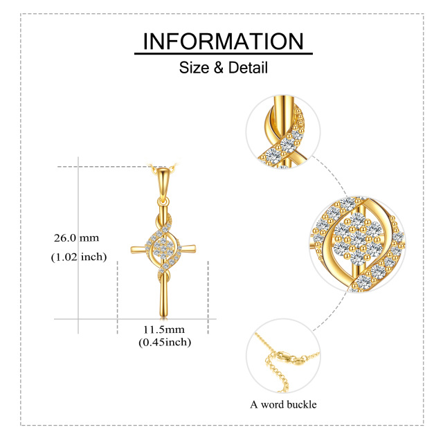 14K Gold Circular Shaped Cubic Zirconia Cross Pendant Necklace-4