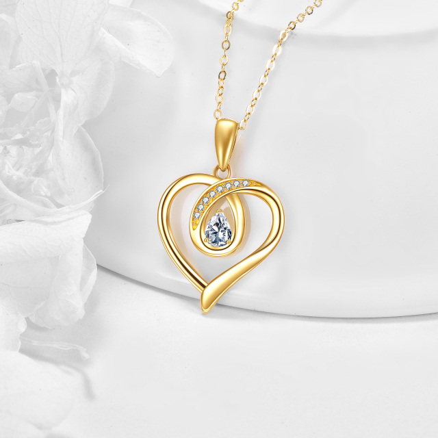 14K Gold Pear Shaped Cubic Zirconia Heart Pendant Necklace-2