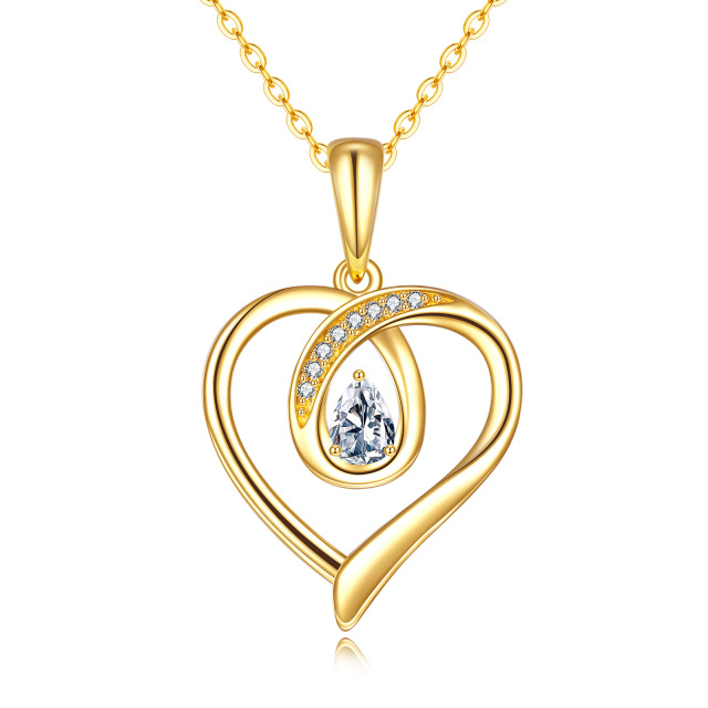 14K Gold Pear Shaped Cubic Zirconia Heart Pendant Necklace-0