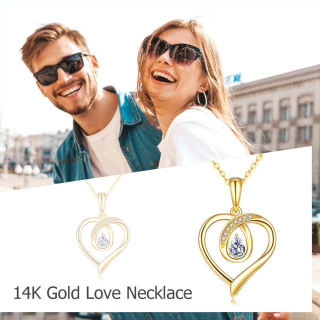 14K Gold Pear Shaped Cubic Zirconia Heart Pendant Necklace-5