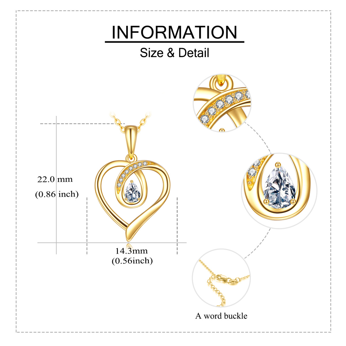 14K Gold Birne geformt Cubic Zirkonia Herz-Anhänger Halskette-6
