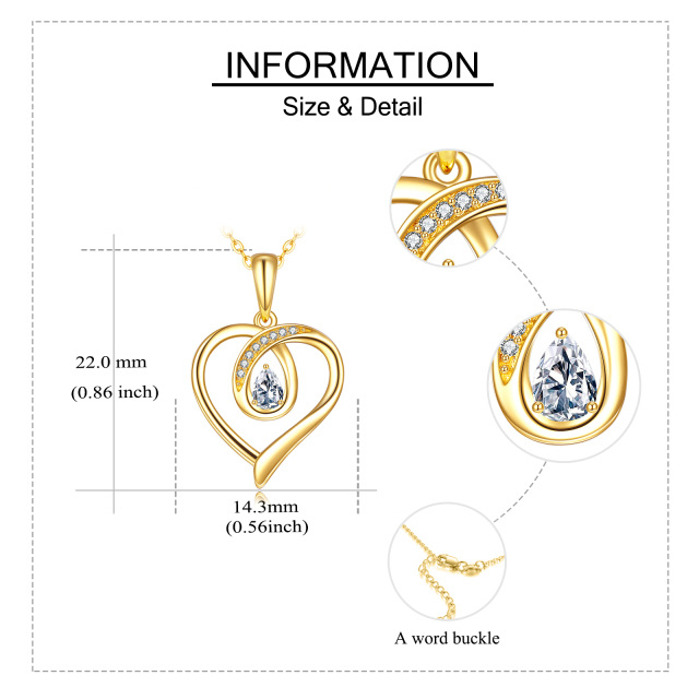 14K Gold Pear Shaped Cubic Zirconia Heart Pendant Necklace-5