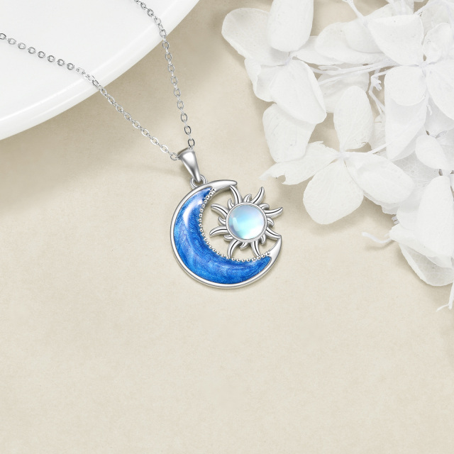 Sterling Silver Round Moonstone Moon & Sun Pendant Necklace-3