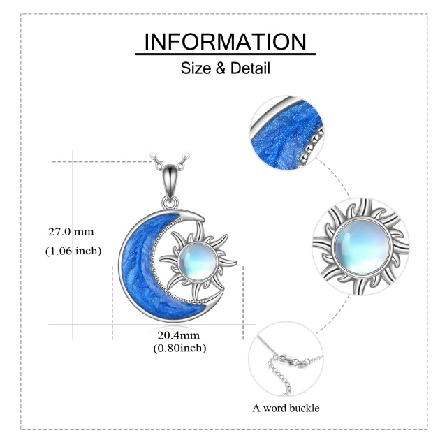 Sterling Silber Runde Mondstein Mond & Sonne Anhänger Halskette-5