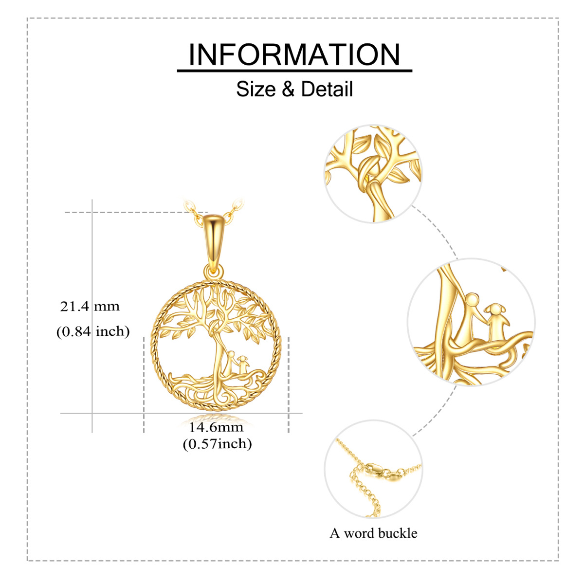 14K Gold Tree Of Life & Mother & Children Pendant Necklace-6