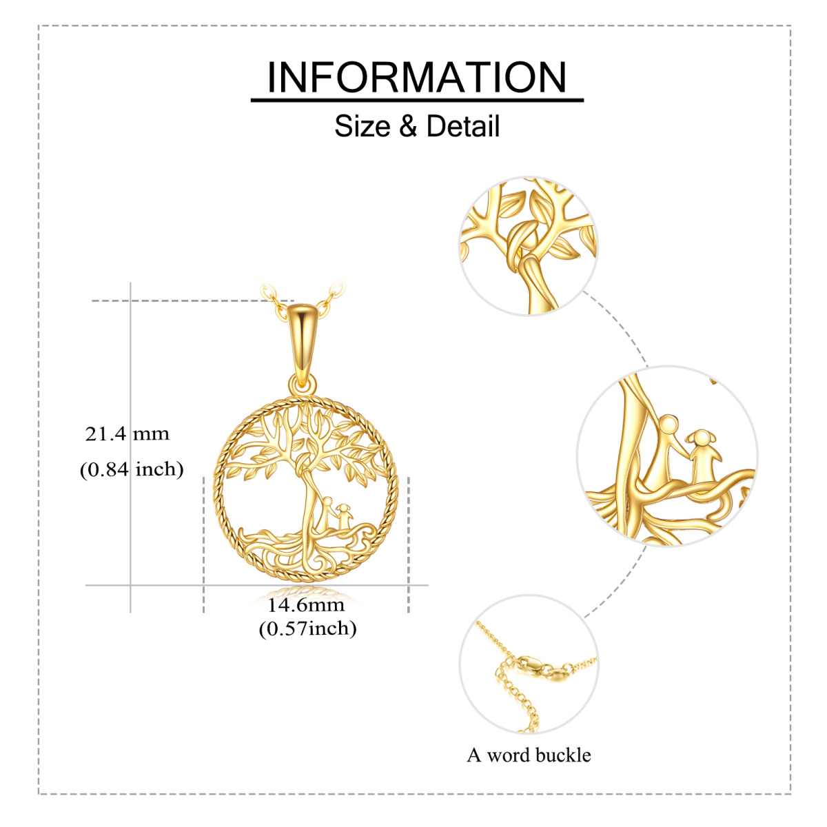 Collier en or 14K avec pendentif arbre de vie et mère et enfants-6