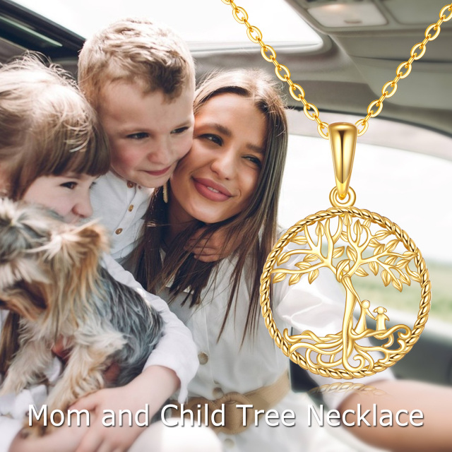 14K Gold Baum des Lebens & Mutter & Kinder Anhänger Halskette-4