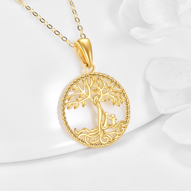 14K Gold Tree Of Life & Mother & Children Pendant Necklace-2