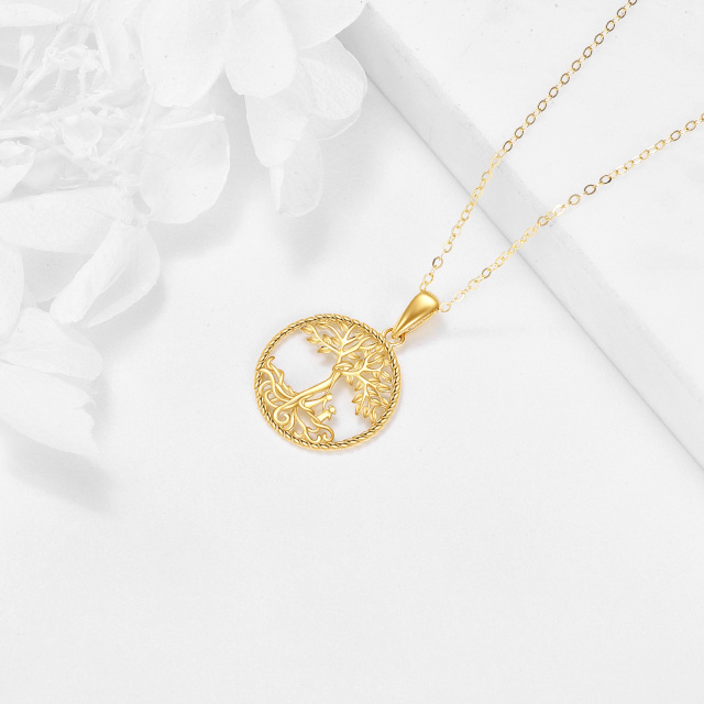 Collier en or 14K avec pendentif arbre de vie et mère et enfants-3