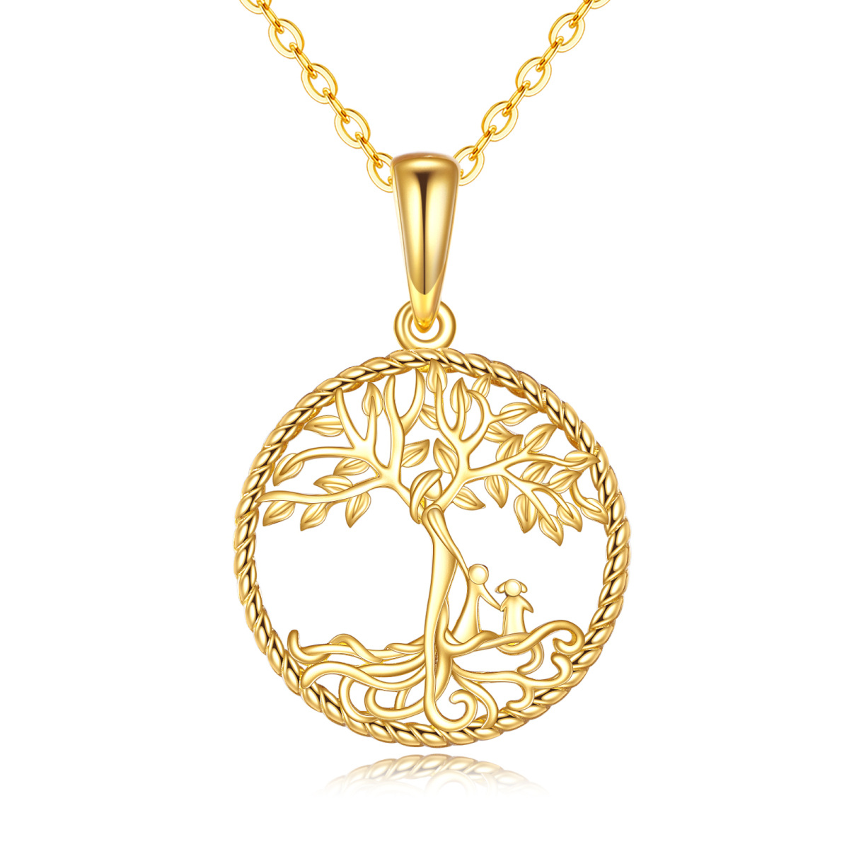 14K Gold Tree Of Life & Mother & Children Pendant Necklace-1