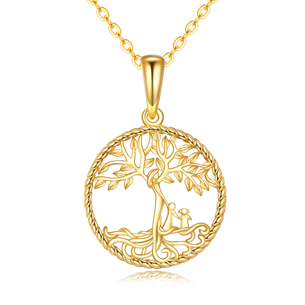 Collier en or 14K avec pendentif arbre de vie et mère et enfants-1