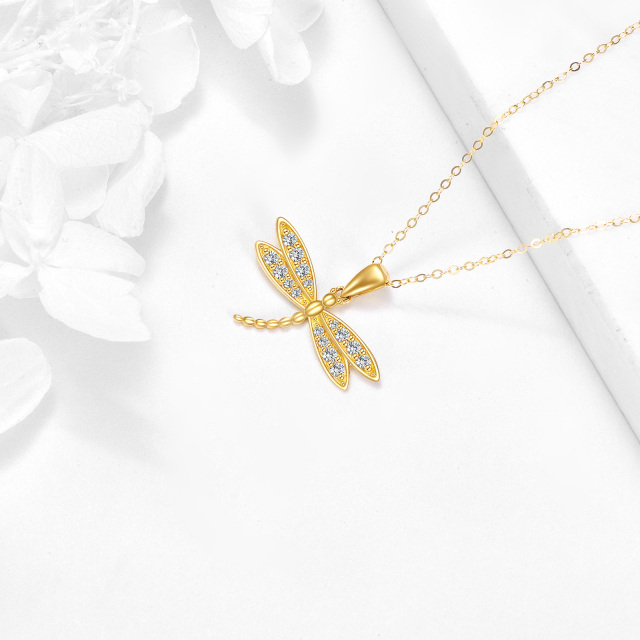 14K Gold Cubic Zirconia Dragonfly Pendant Necklace-2