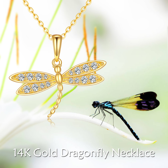 14K Gold Cubic Zirconia Dragonfly Pendant Necklace-4