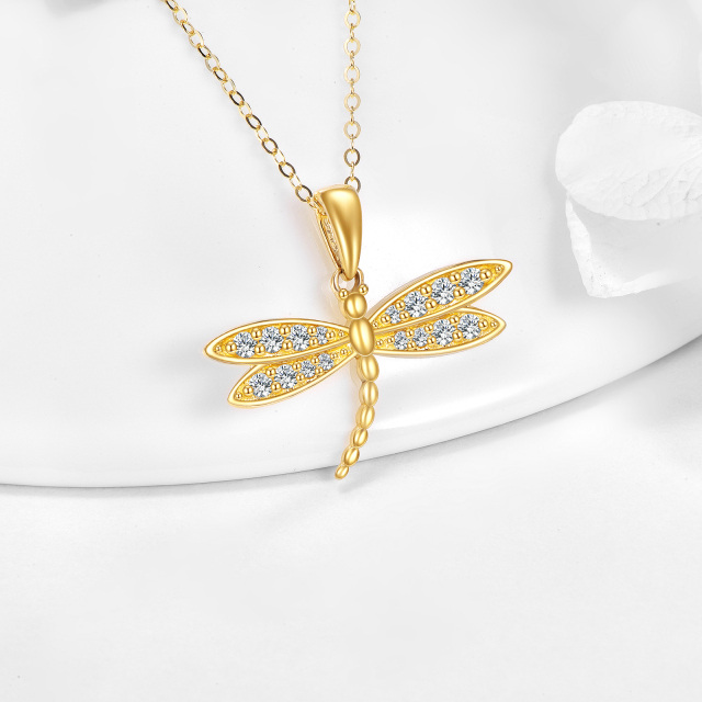 14K Gold Cubic Zirconia Dragonfly Pendant Necklace-3