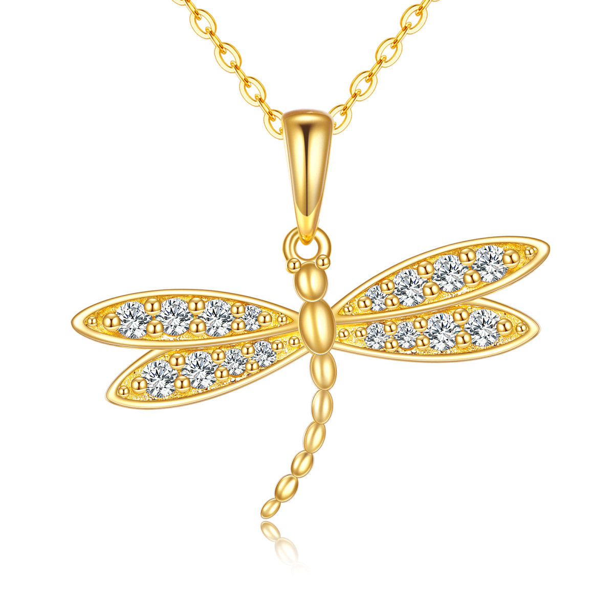 14K Gold Cubic Zirconia Dragonfly Pendant Necklace-1