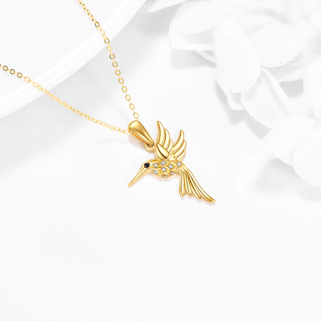 14K Gold Cubic Zirconia Hummingbird Pendant Necklace-2