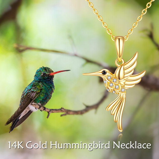 14K Gold Cubic Zirconia Hummingbird Pendant Necklace-4