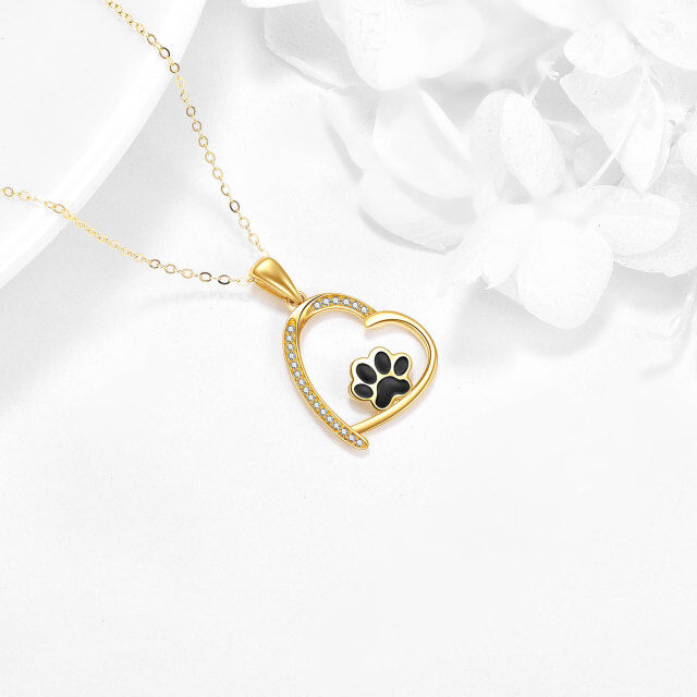 14K Gold Circular Shaped Cubic Zirconia Paw & Heart Pendant Necklace-2