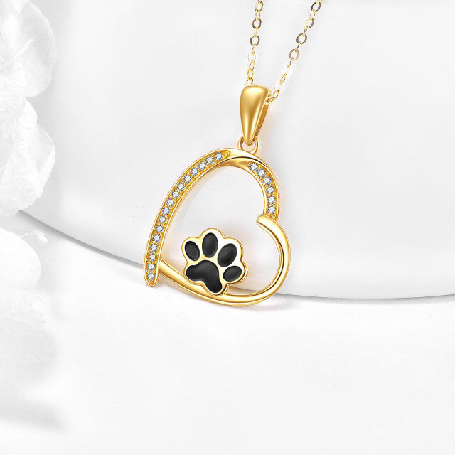 14K Gold Circular Shaped Cubic Zirconia Paw & Heart Pendant Necklace-3