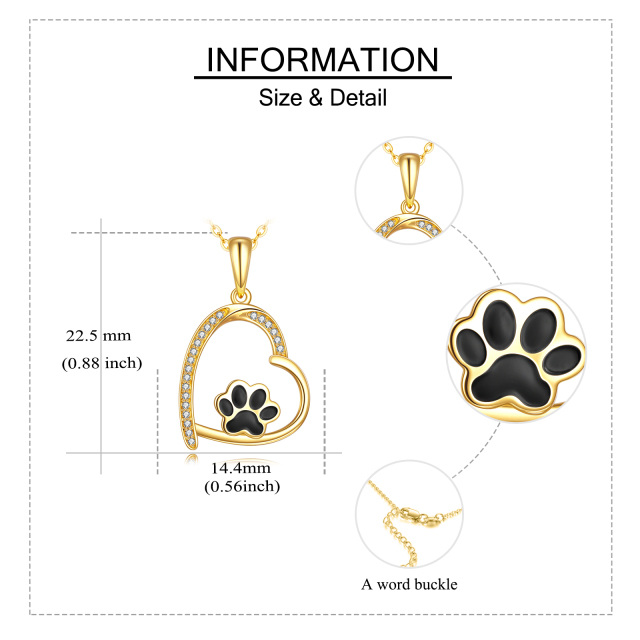 14K Gold Circular Shaped Cubic Zirconia Paw & Heart Pendant Necklace-4