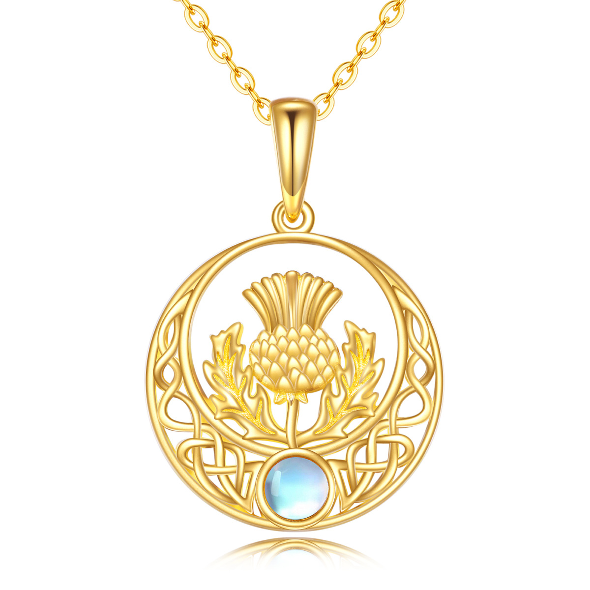 14K Gold Moonstone Tree Of Life & Celtic Knot Pendant Necklace-1