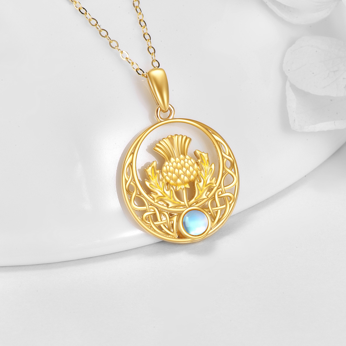 14K Gold Moonstone Tree Of Life & Celtic Knot Pendant Necklace-3