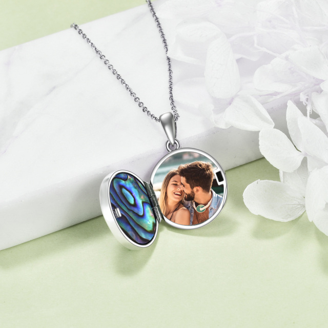 Sterling Silver Abalone Shellfish Thistle Flower & Celtic Knot Personalized Photo Locket Necklace-2