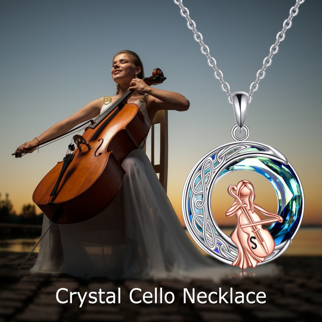 Sterling Silver Circular Shaped Cello & Celtic Knot Crystal Pendant Necklace-2