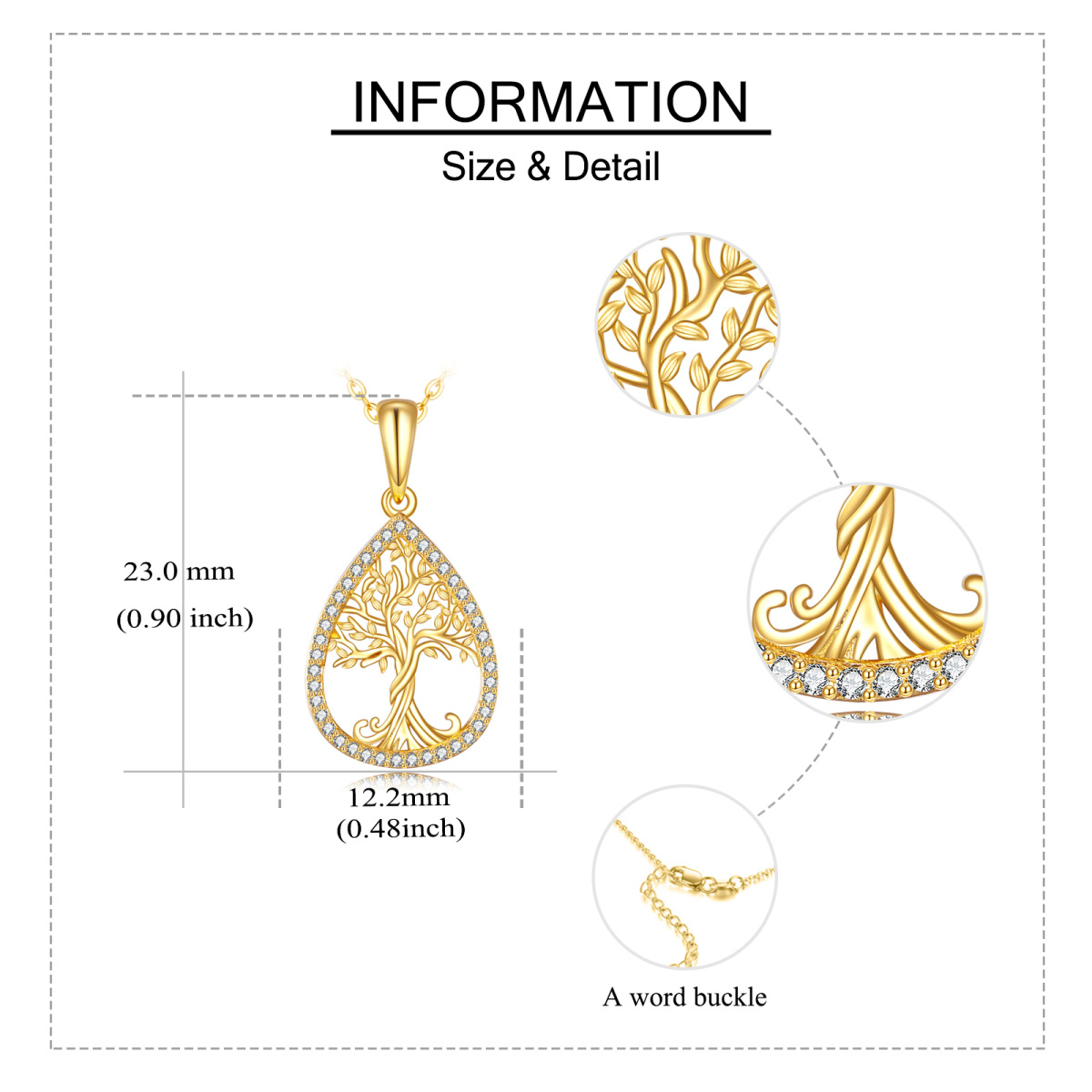 14K Gold Cubic Zirconia Tree Of Life & Drop Shape Pendant Necklace-6